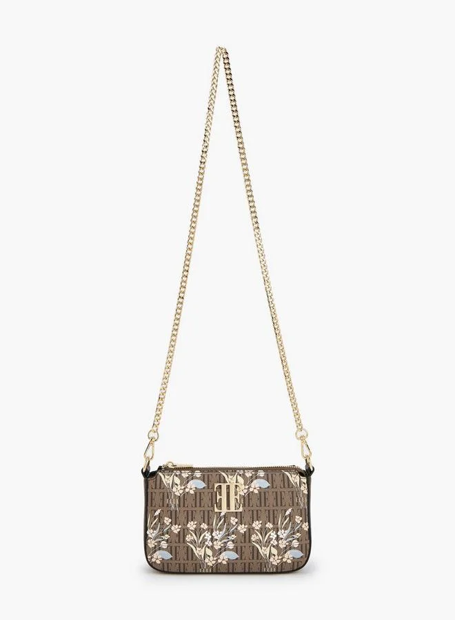 ELLE Floral Monogram Print Crossbody Bag With Chain Strap